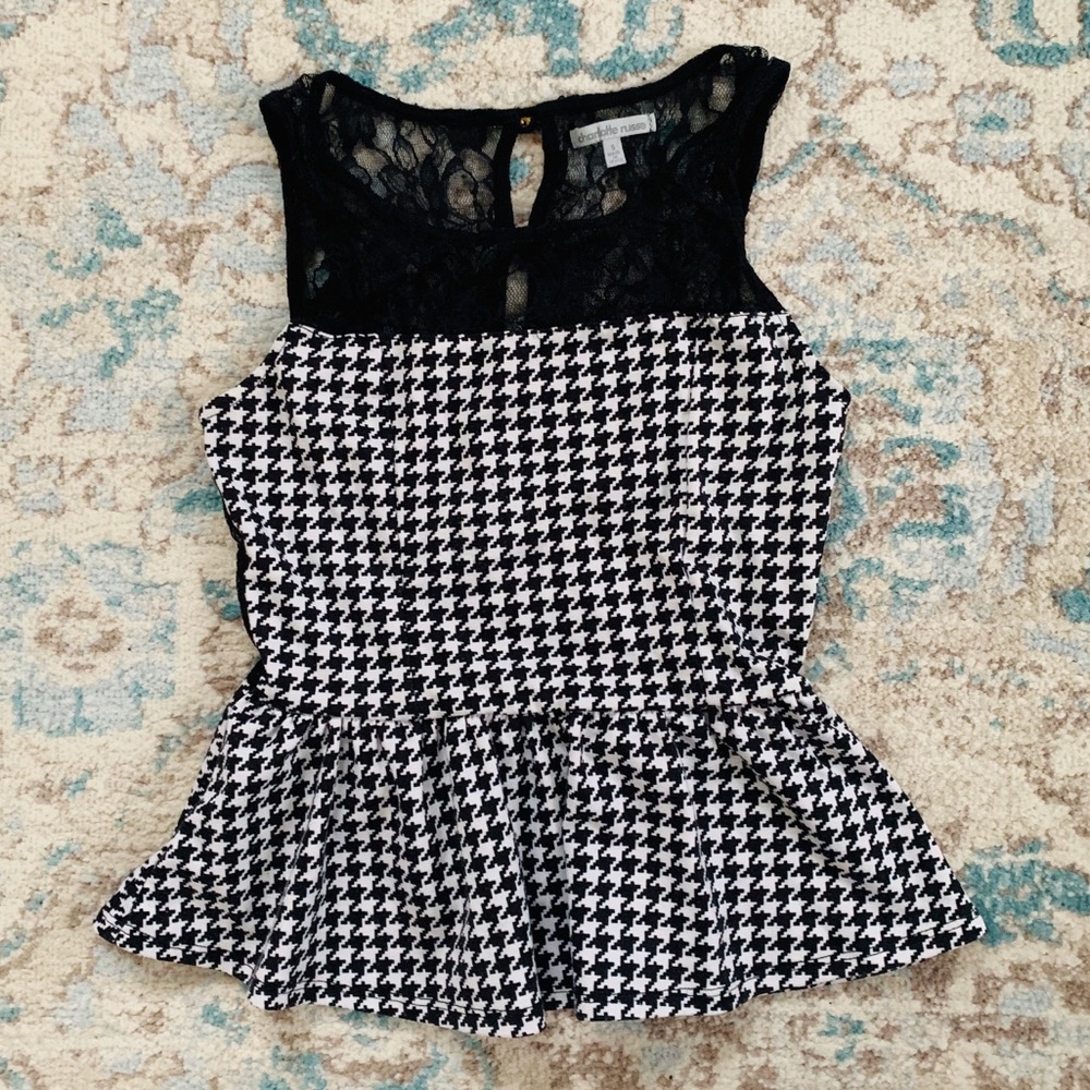 Lace and Houndstooth Peplum Top
